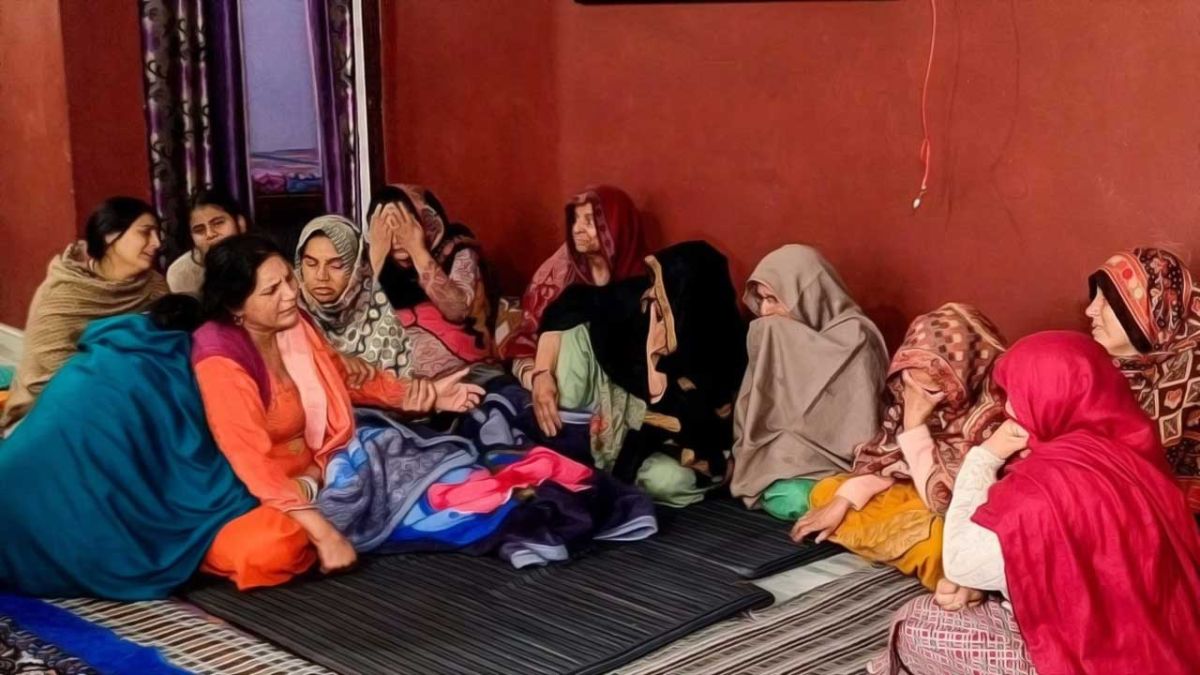 Relatives of Army Naik Mukesh Singh Manhas wail while waiting for his mortal remains, in Samba district, Jammu and Kashmir, Wednesday, Feb. 12, 2025